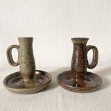 2 stoneware thumb candle holders
