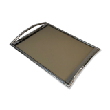 Chrome tray style faux-bamboo with smoked glass top