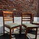 Lot of 3 vintage checkered wood and fabric chairs.