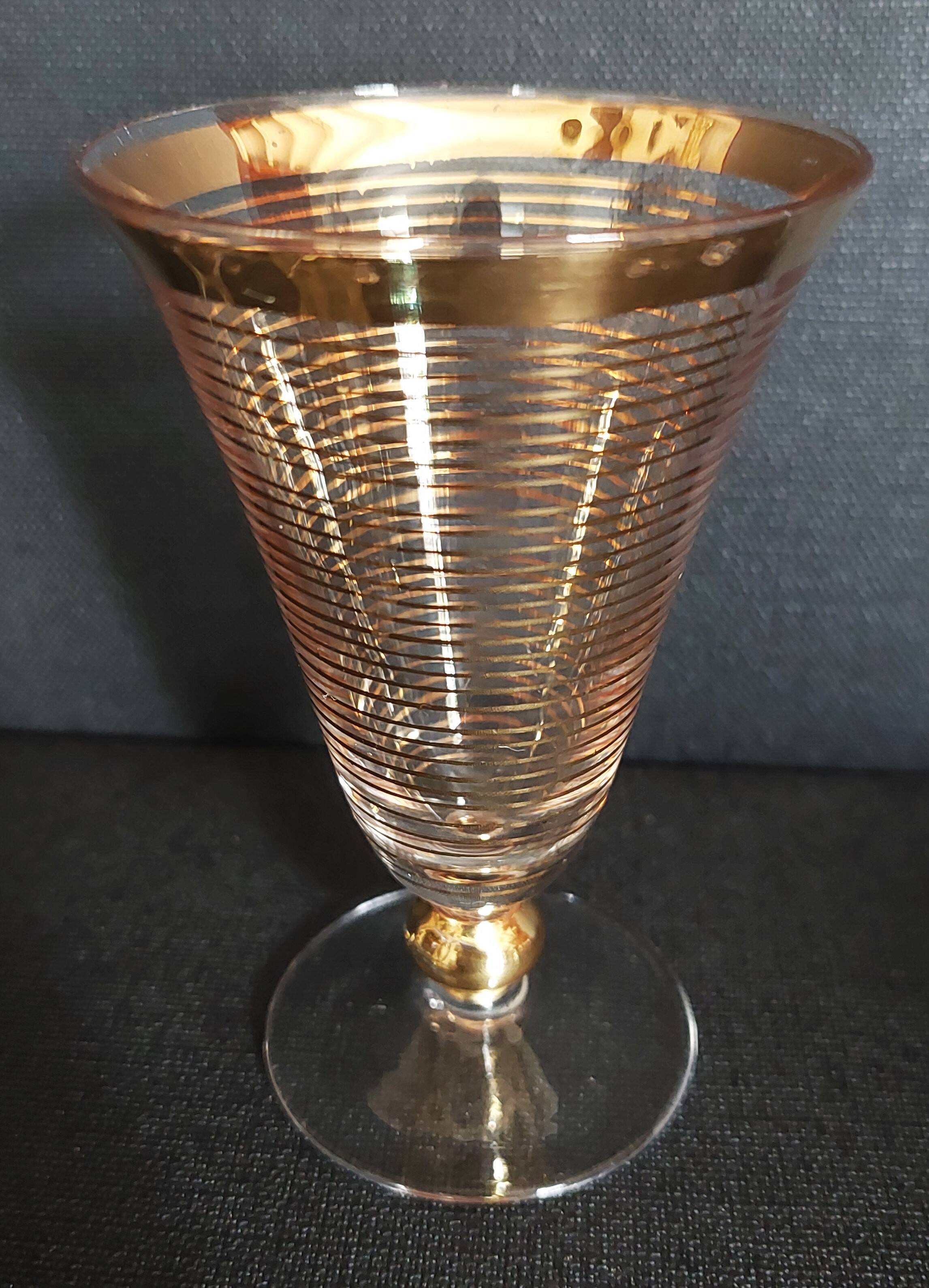 Série de trois verres cristallerie de Hartzviller rayures dorées années 50 60
