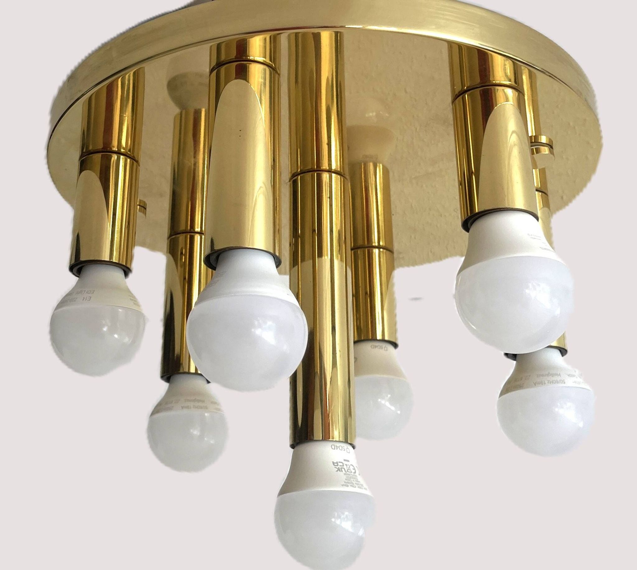 Mid-century ceiling light, brass by Solken Leuchten, 7 lamps.