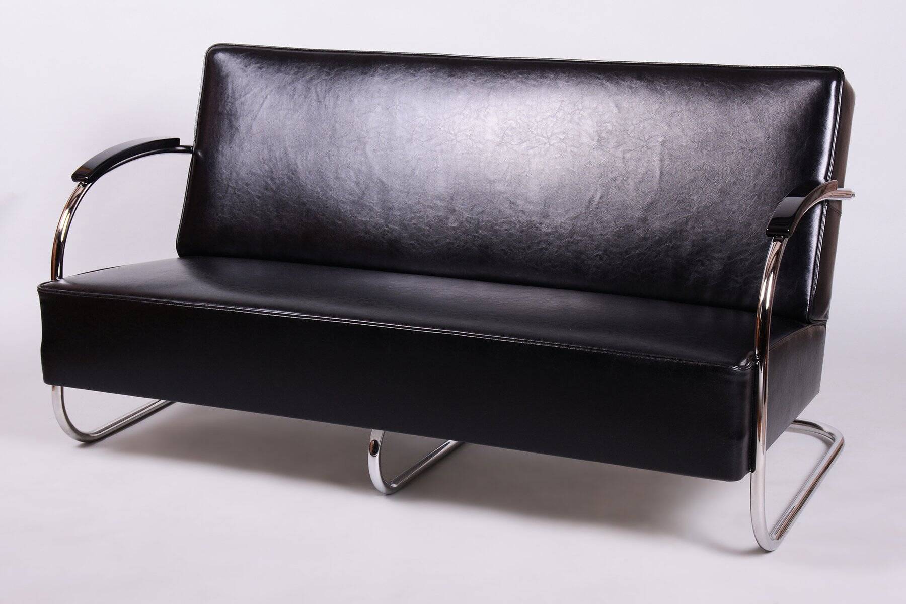 Bauhaus Sofa in Chrome and Leather from Mücke-Melder, Czech, 1930s