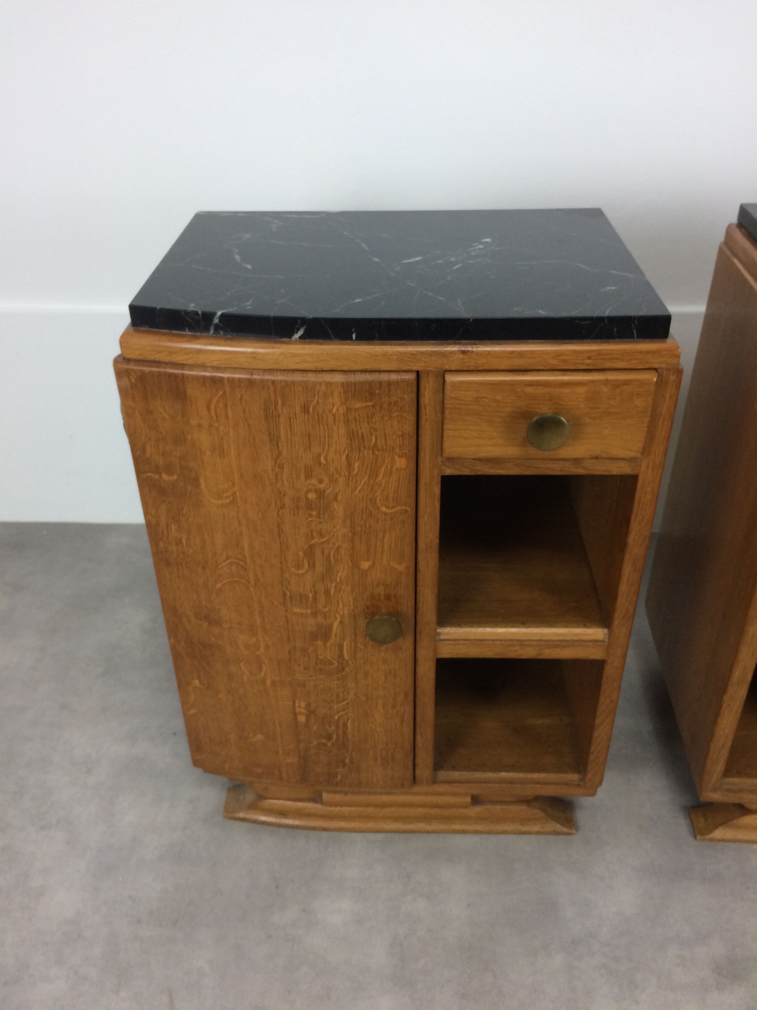 Pair of bedside tables art deco style marble black portor