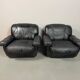 Large Set of Italian Space Age Black Leather Lounge Chairs with Brass
