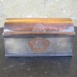 Silver-plated copper metal box with engraved decoration