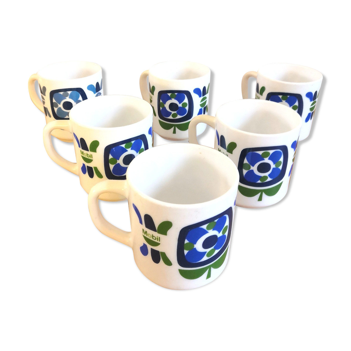 Series of 6 mugs design Mobil 70s