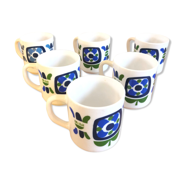 Série de 6 mugs design Mobil années 70