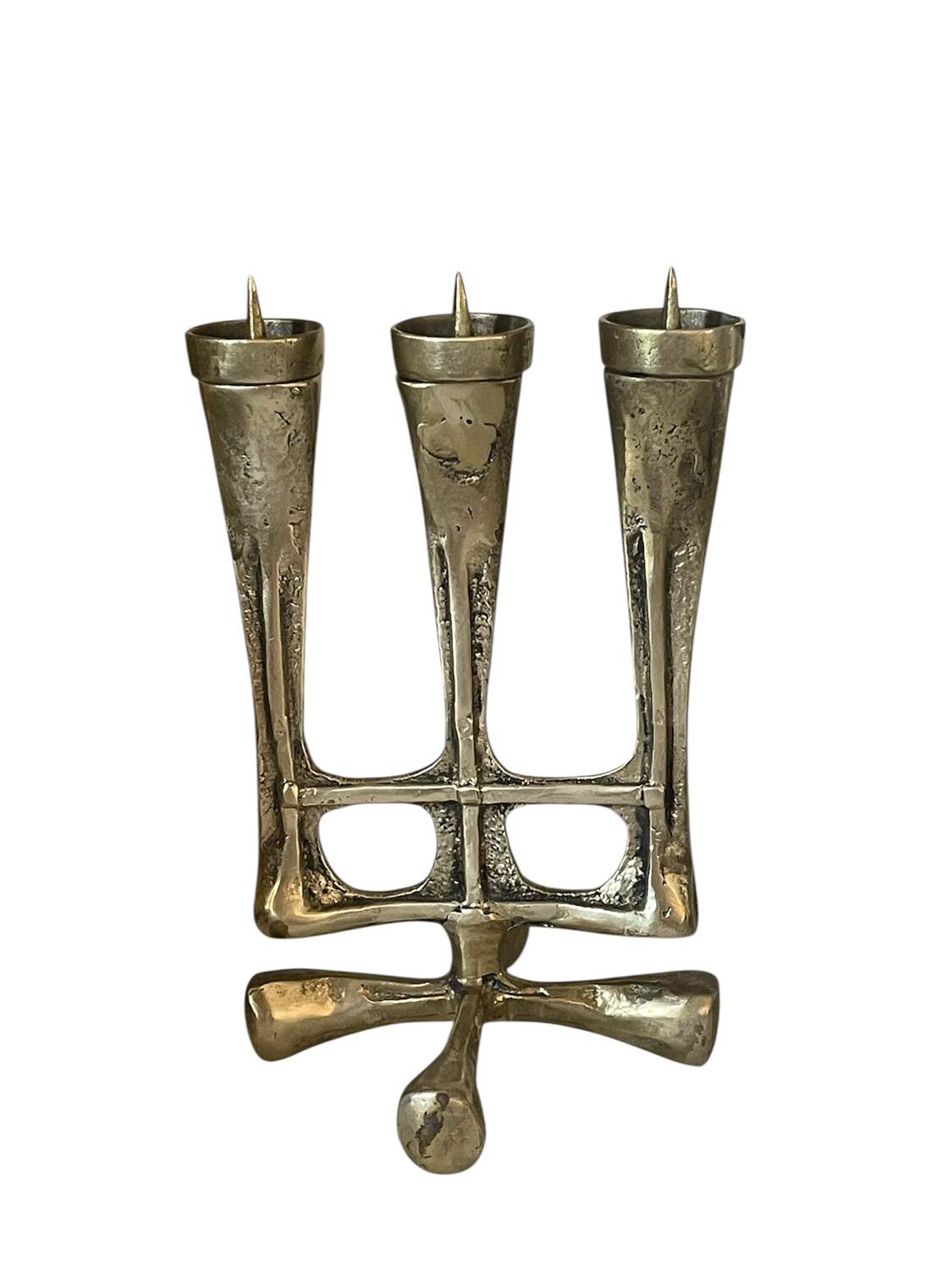Vintage solid brass brutalist candle holder