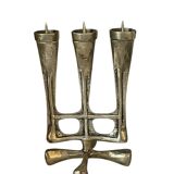 Vintage solid brass brutalist candle holder