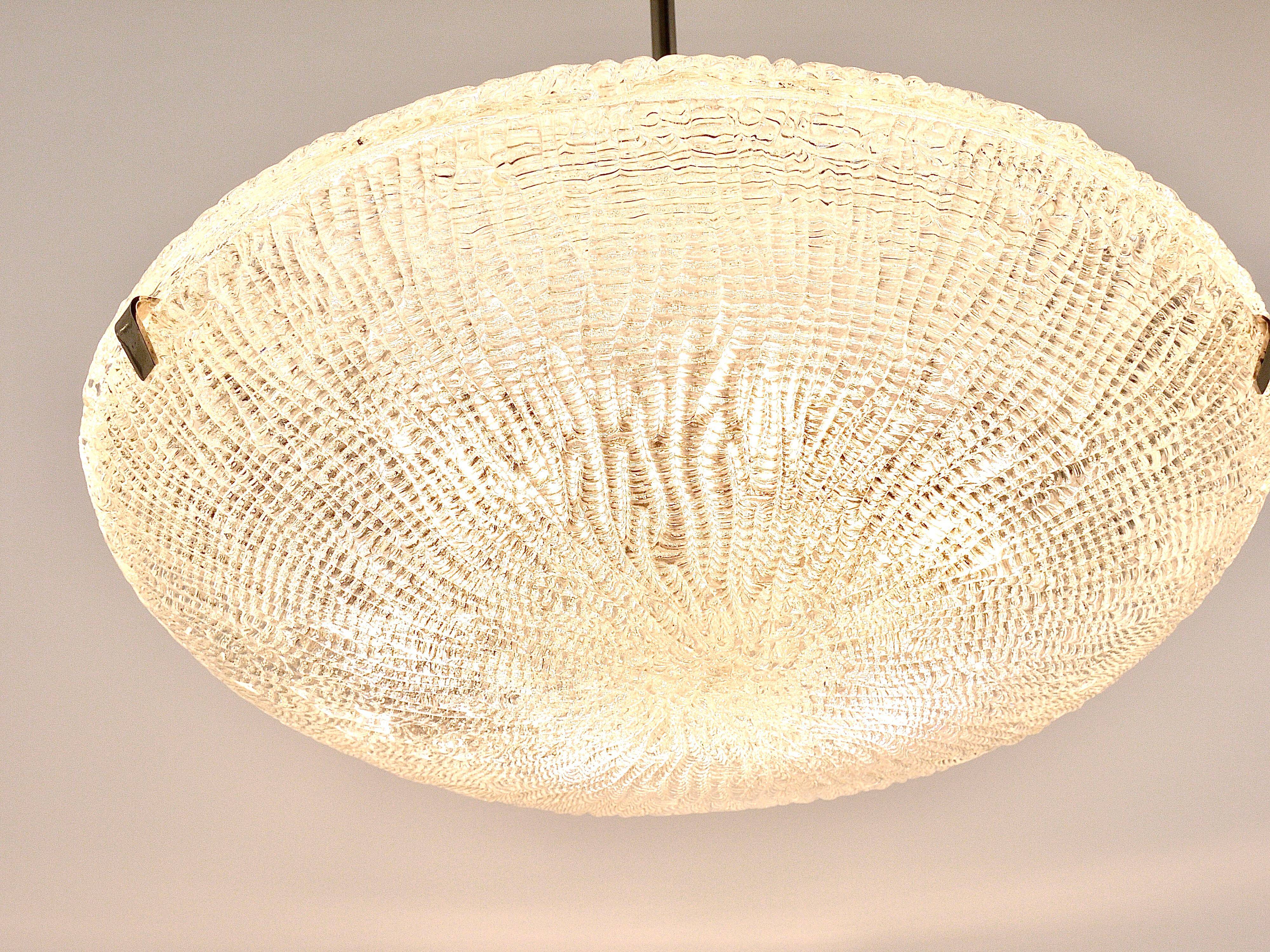 Mid-century Textured Glass and Nickel Kalmar Discus Chandelier, Austria, 1950s