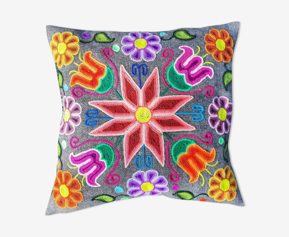 Housse de coussin péruvien gris