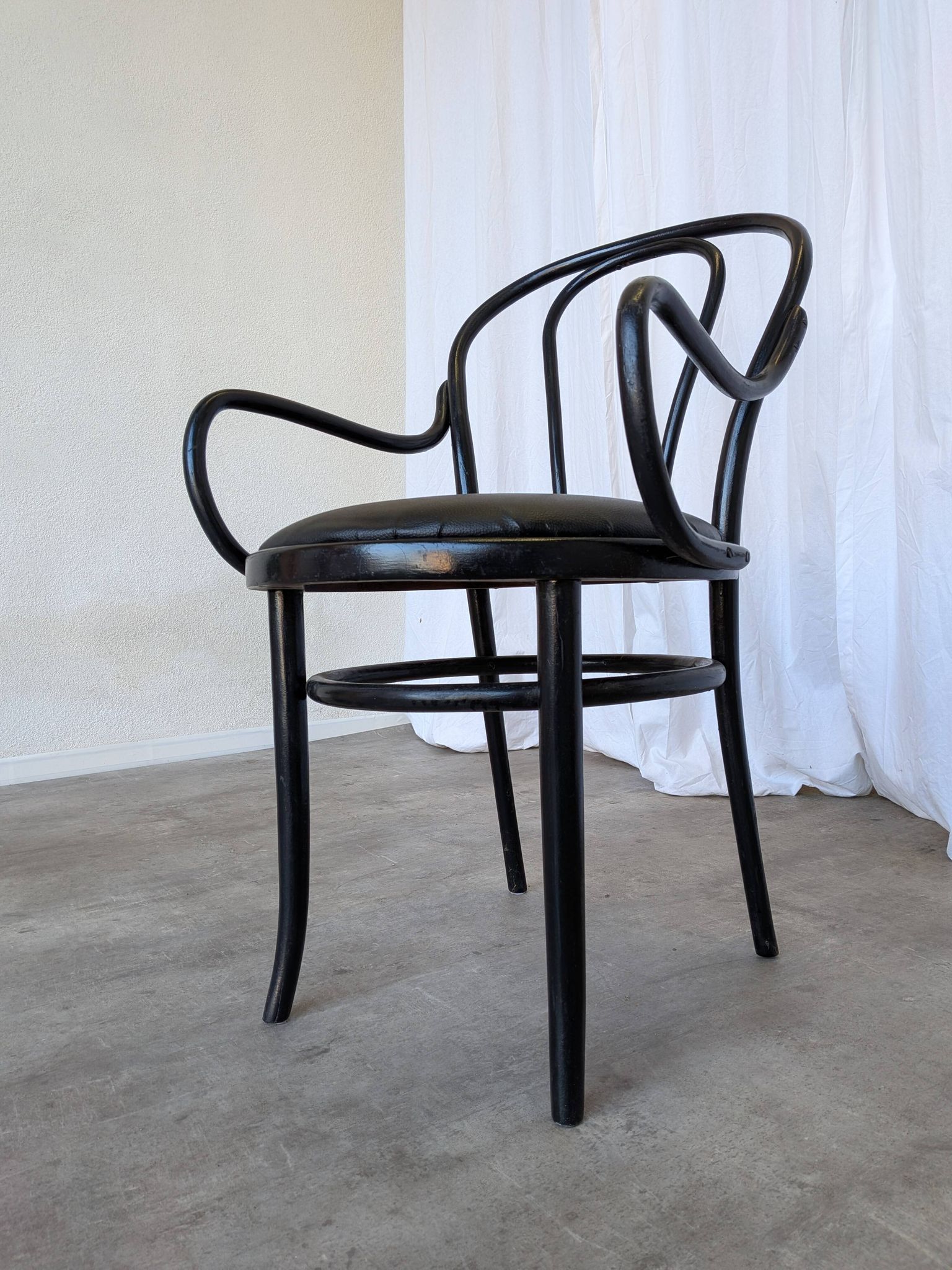 Vintage Thonet Style Dining Chair: Black Bentwood Cane Seat