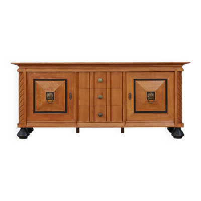 Buffet Art déco brutaliste en chêne belge et laiton, années 1940
