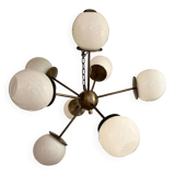 Italian Burnished Sputnik Chandelier in Milky-White Swirl Style Murano Glas