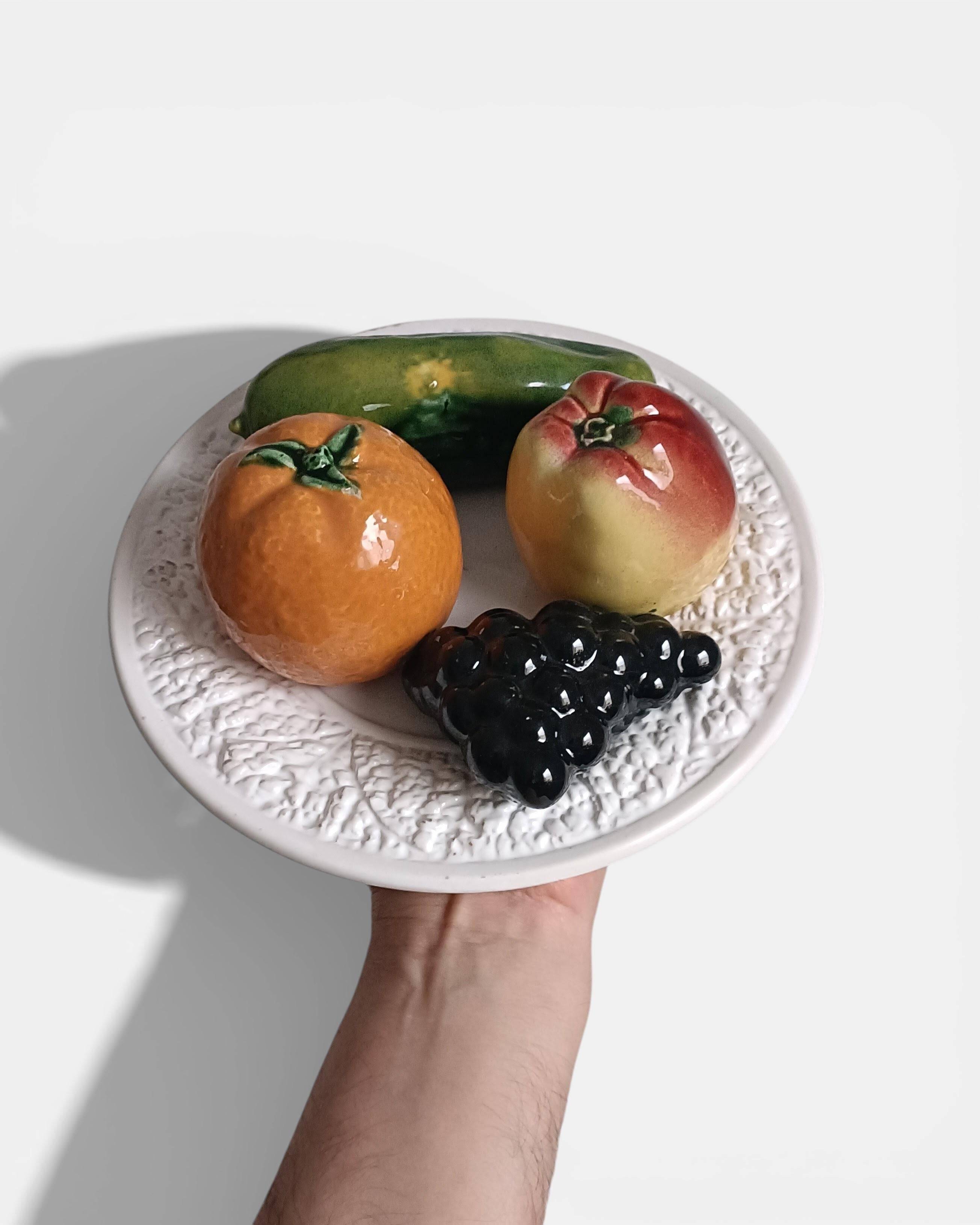 Mid-Century Handcrafted Portuguese Majolica Trompe l'Oeil Fruit Plates