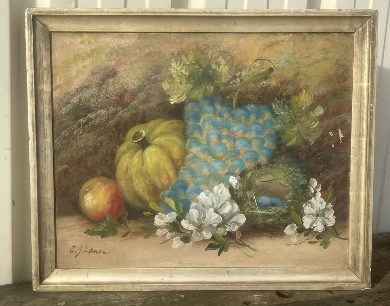 Still life from the early 20th century, oil on cardboard signed Lance