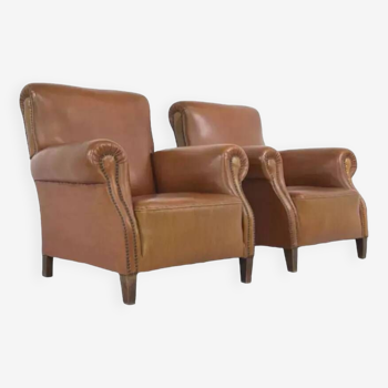 Pair of club armchairs from the 50s in imitation and wood