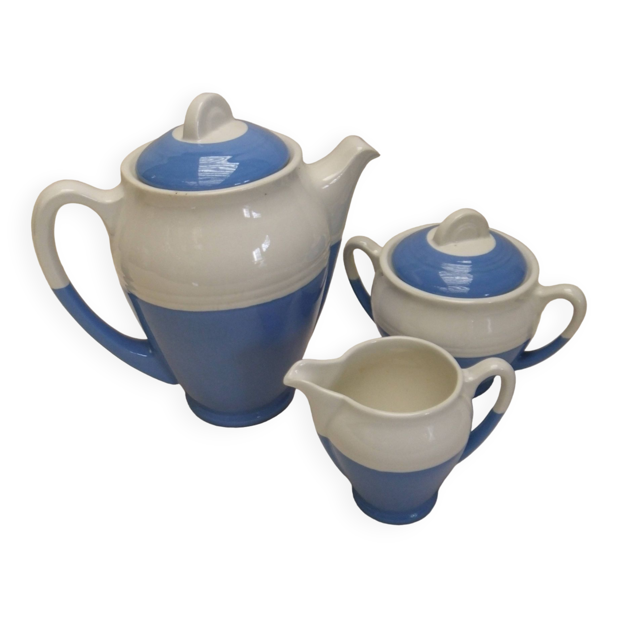Vintage Ceranord coffee service pot coffee maker sugar bowl blue white