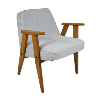 Vintage armchair model 366, 60s, blue fabric, teak wood