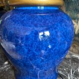 Pair of blue enamelled lamps