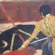 Oil on cardboard, bullfighting scene, mid-20th century.