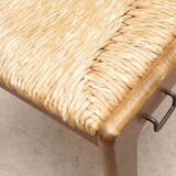 Chaise vintage tout bois caramel et assise paillée