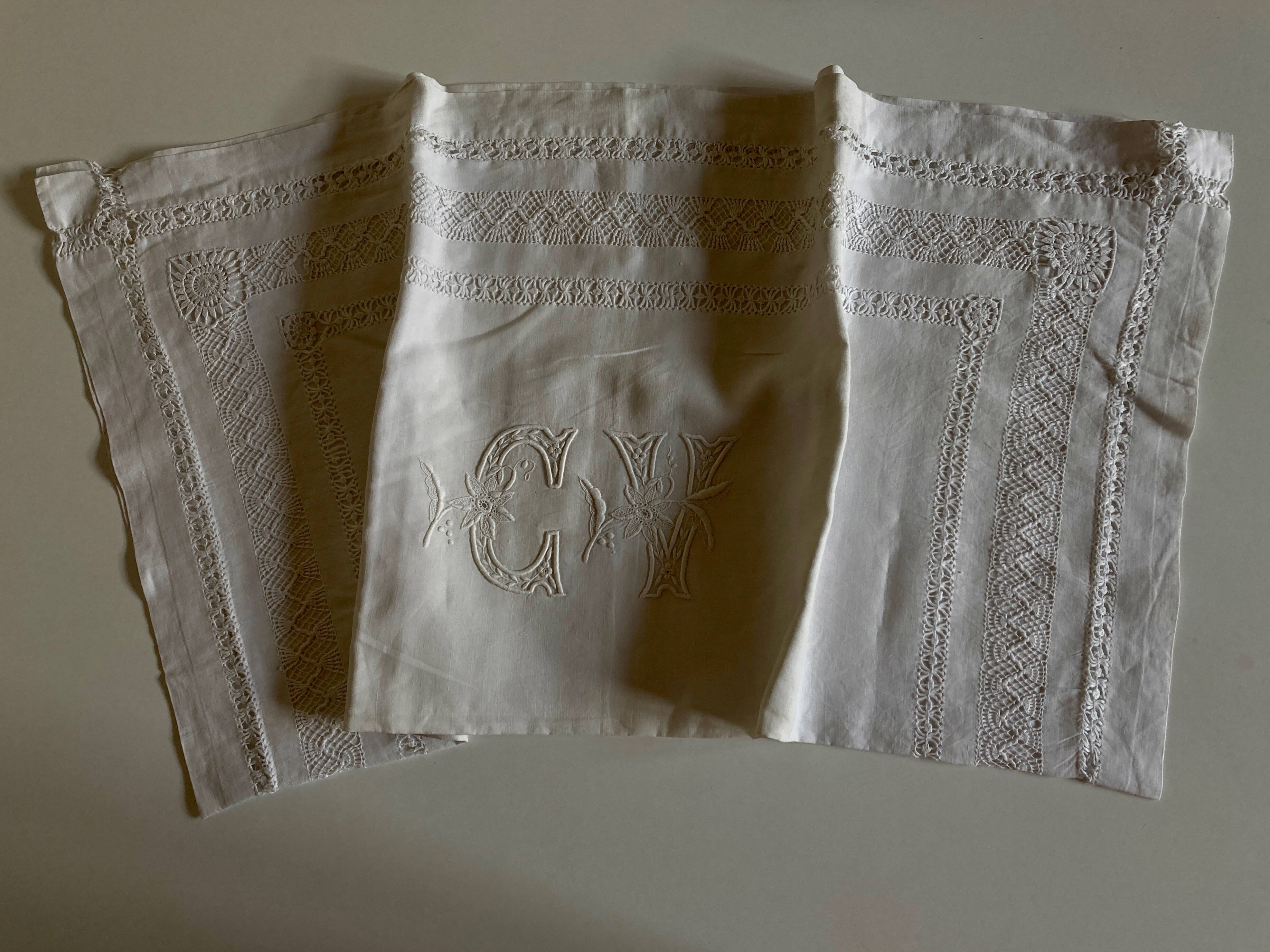 19th century pillowcase embroidered with complex days