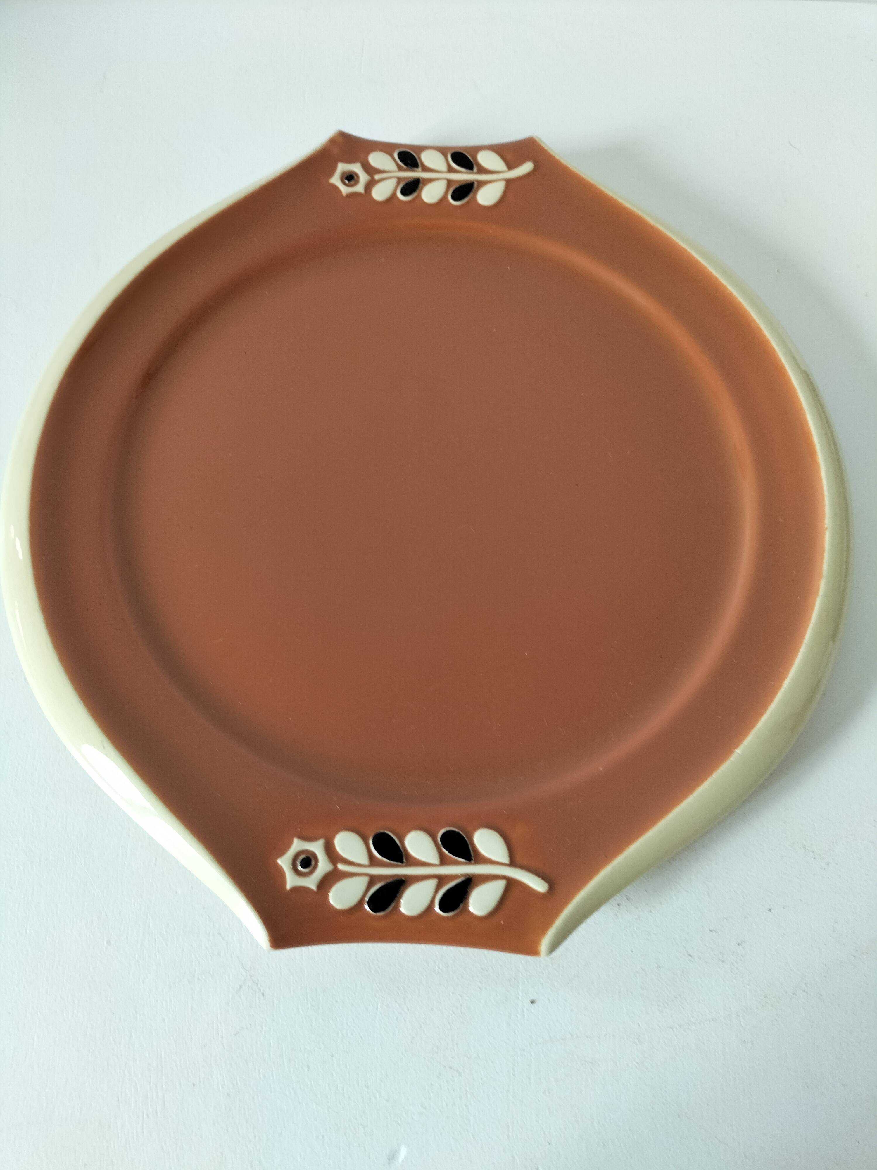 Large vintage two-tone brown and cream dish from the 50s and 60s