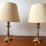 Pair of brass and jute bedside lamps