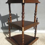 Wall-mounted corner display with 3 mahogany shelves