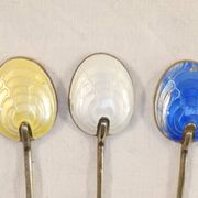 6 mocha spoons in solid silver vermeil and enamelled silver lion passant