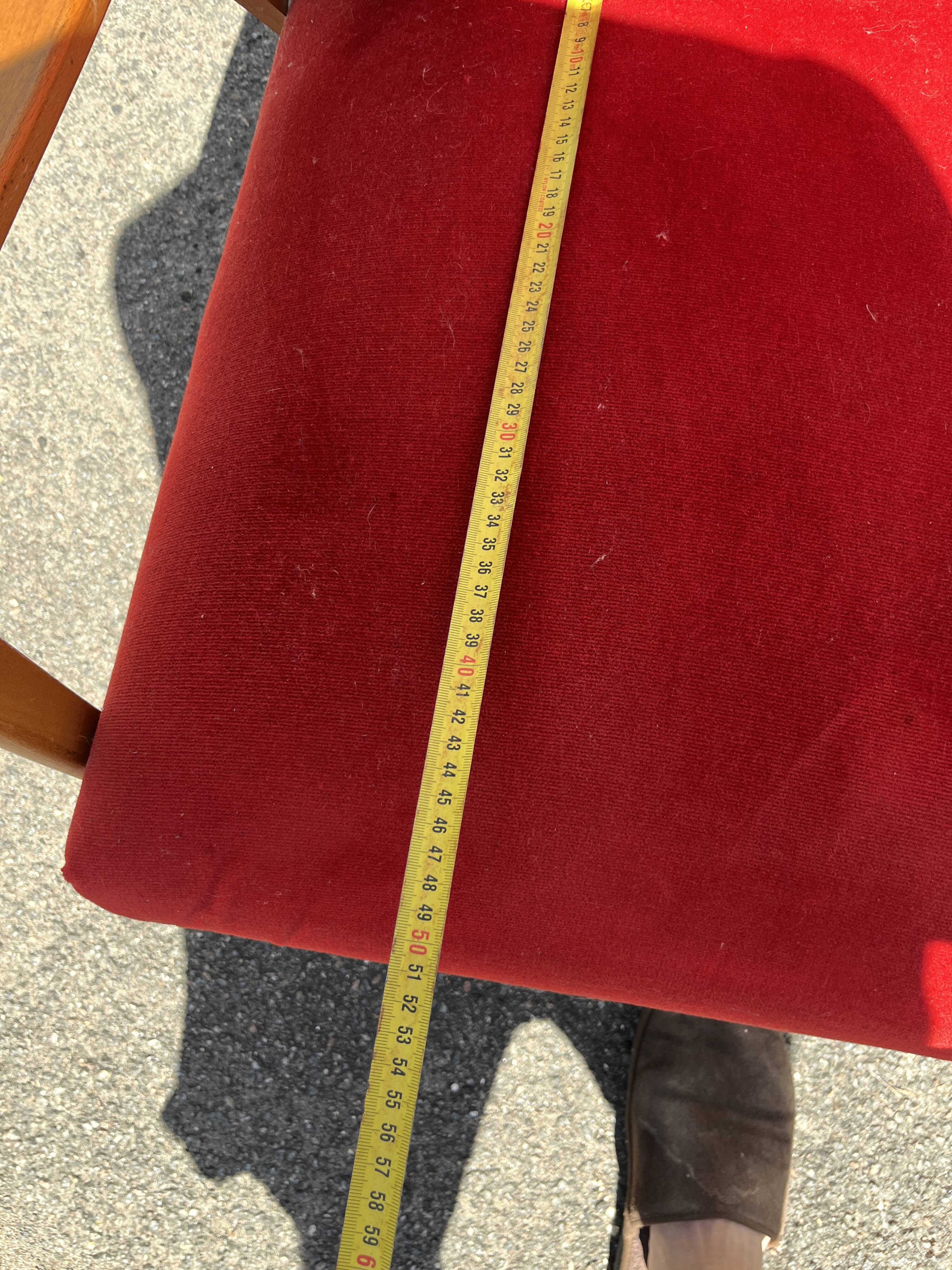 Vintage Armchair 50s/60s Scandinavian Style - Red Velvet and Compass