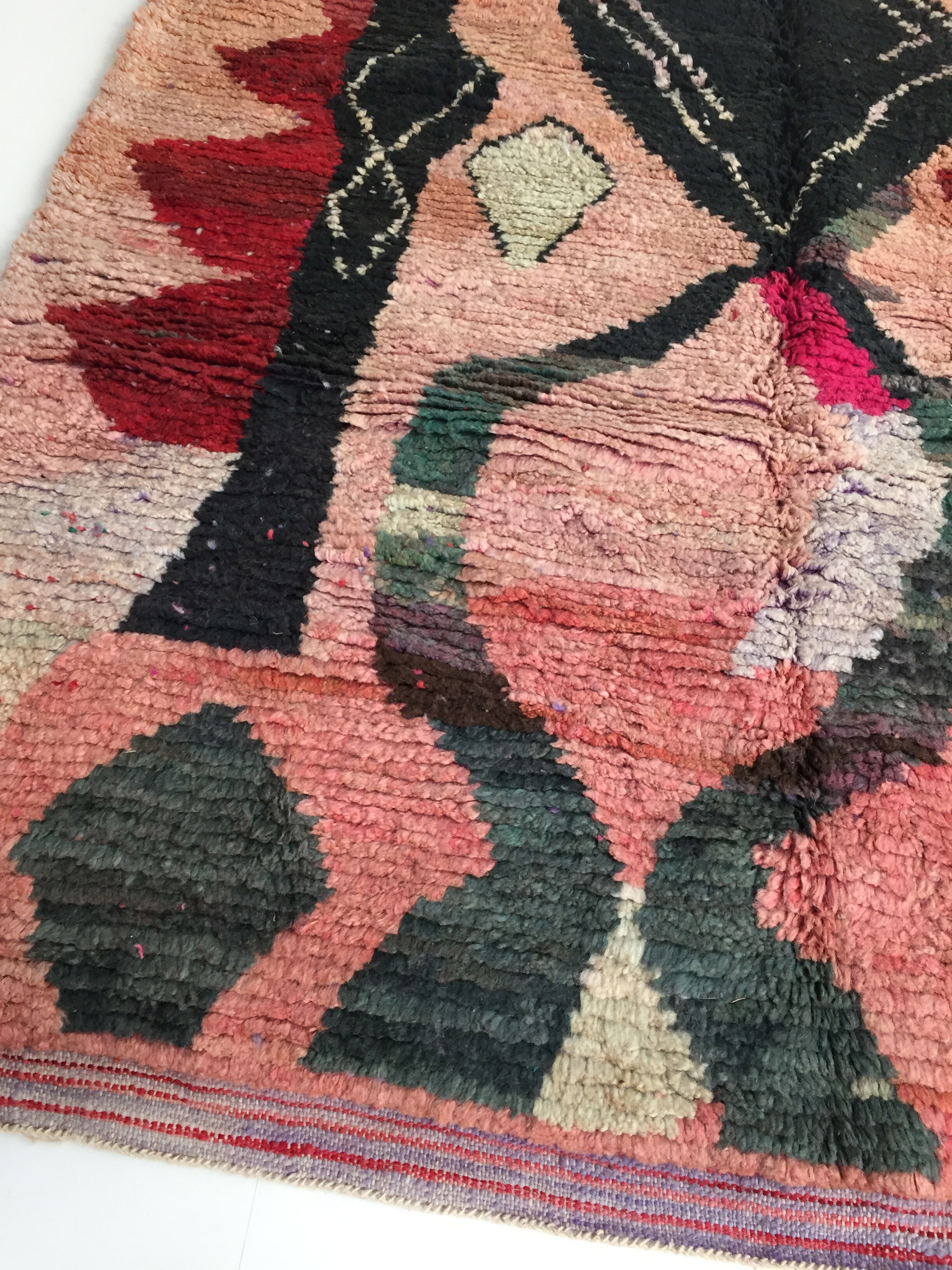 Moroccan Berber carpet Boujaad pink with colorful patterns 256x160cm