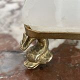 Alabaster lamp, twisted, gadroon decoration, gilded brass base, dolphins