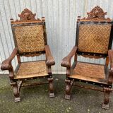 Pair of Throne Armchairs Spanish Renaissance style French Spanish armchair leather from Cordoba 1960s