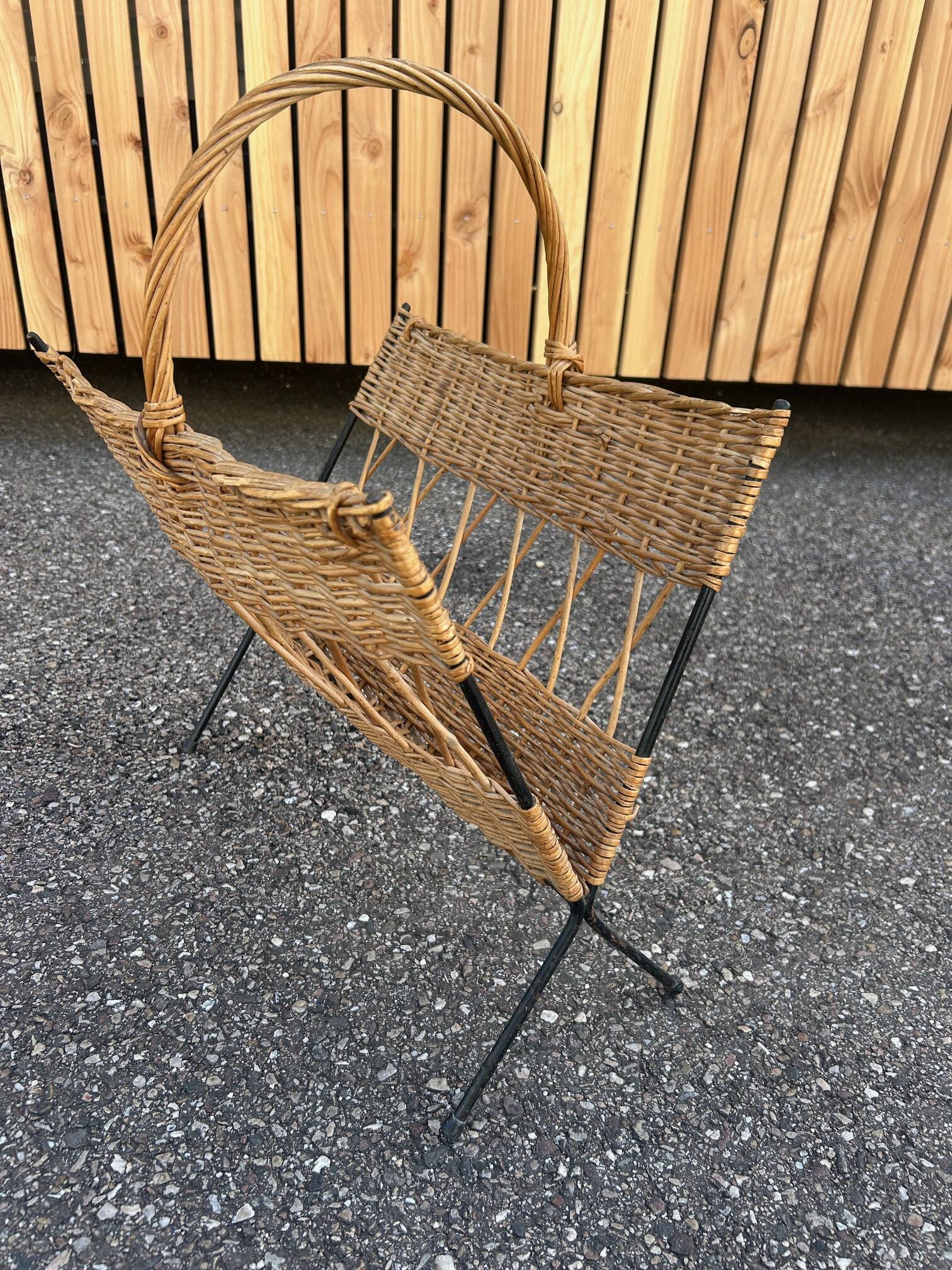metal and rattan magazine rack