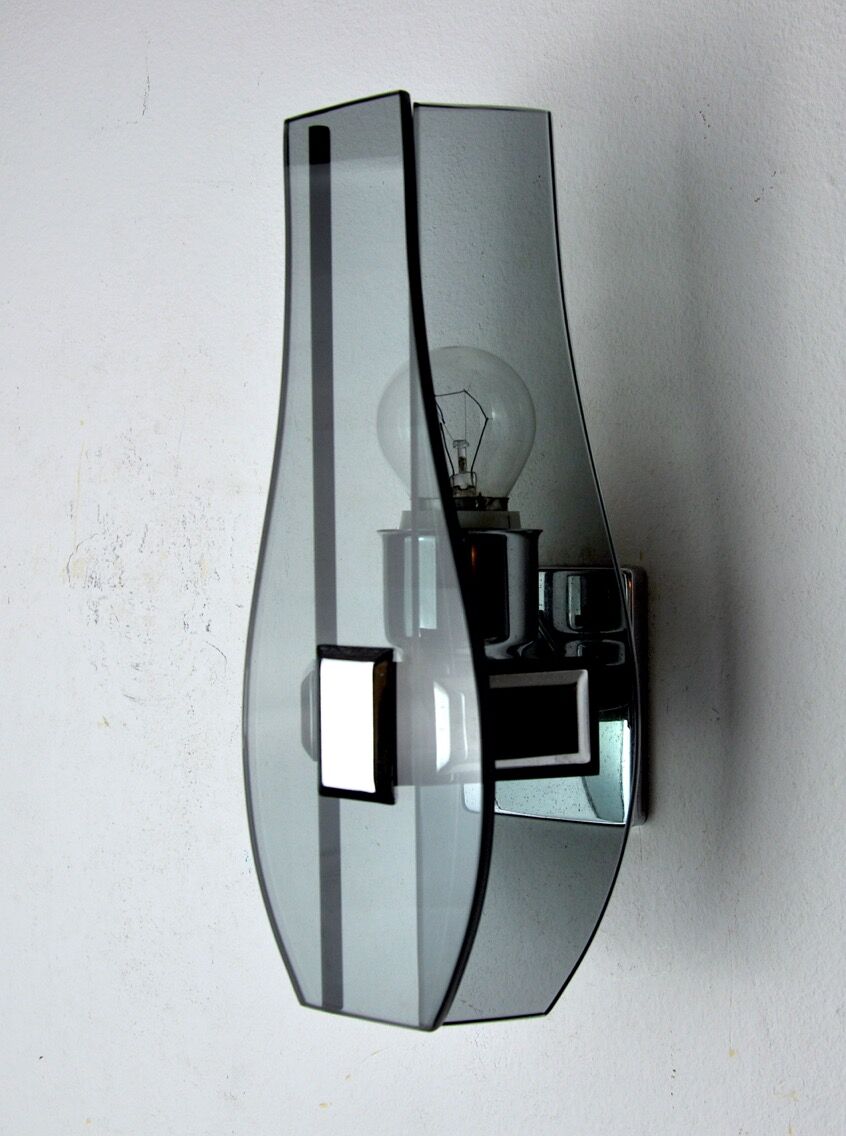 Black Veca wall lamp, cut Murano glass, Italy, 1970