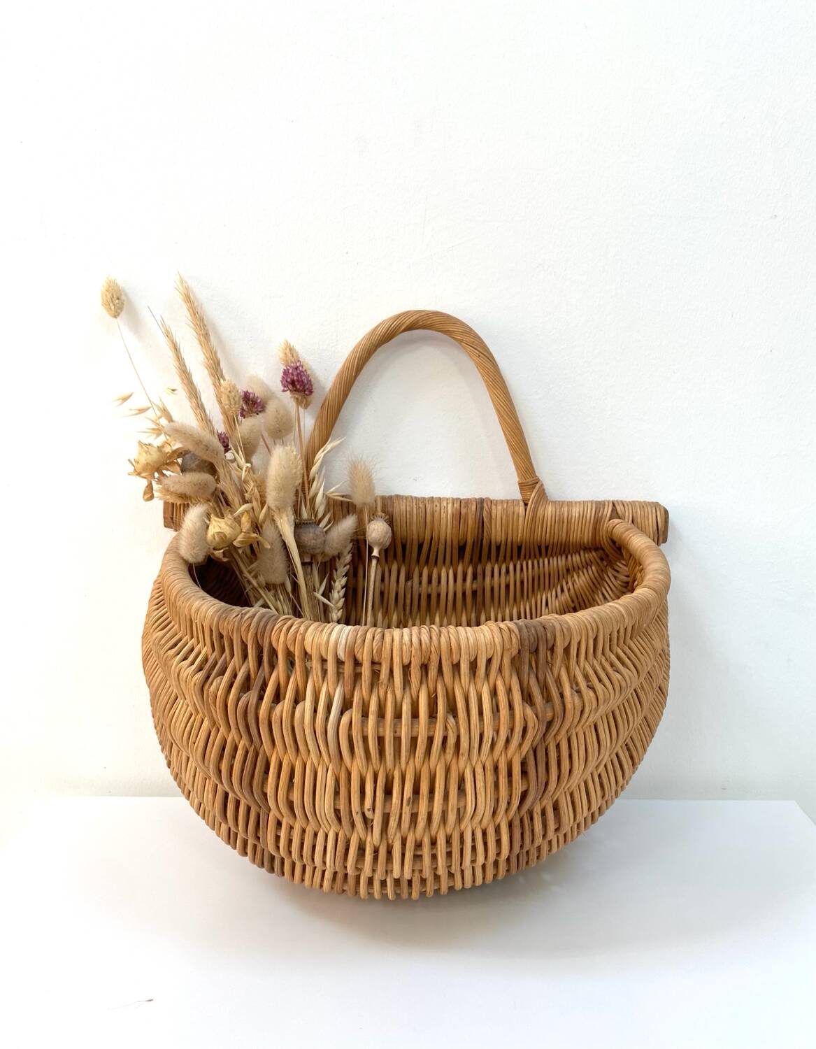 Large hanging wicker rattan basket - 1970s