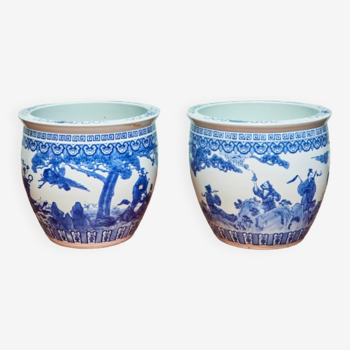 Paire de cache-pots en porcelaine de Chine XXeme