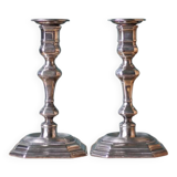 Pair of silver metal empire style candlesticks, candle holder, torch, interior decoration