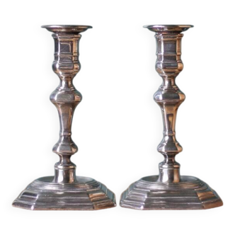 Pair of silver metal empire style candlesticks, candle holder, torch, interior decoration