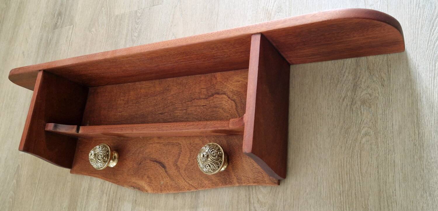 1950s mahogany wood wall shelf