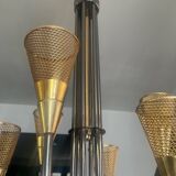 Lustre vintage en laiton et rigitulle 6 feux