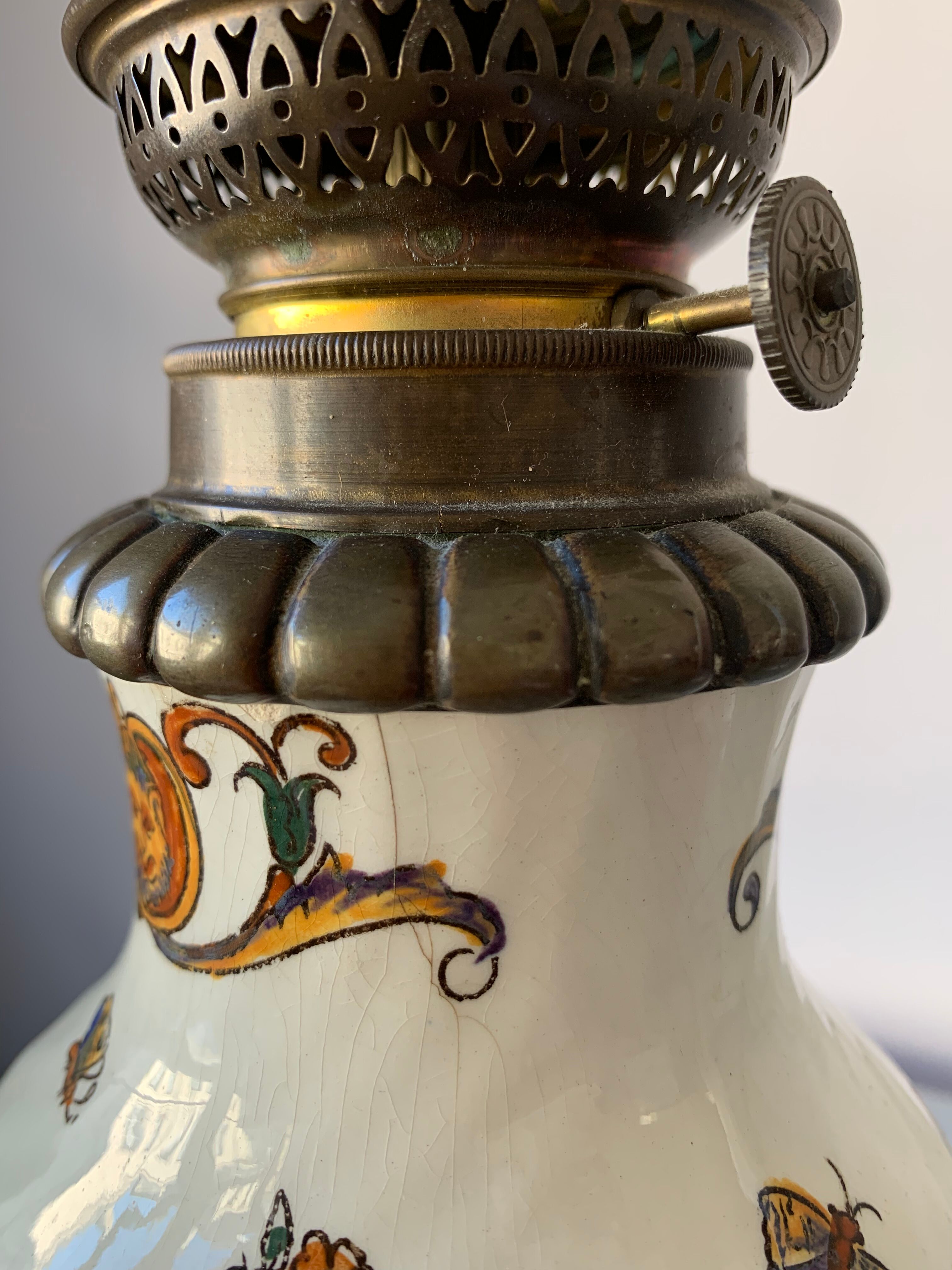 Old faience lamp foot of Gien Renaissance decoration 1876