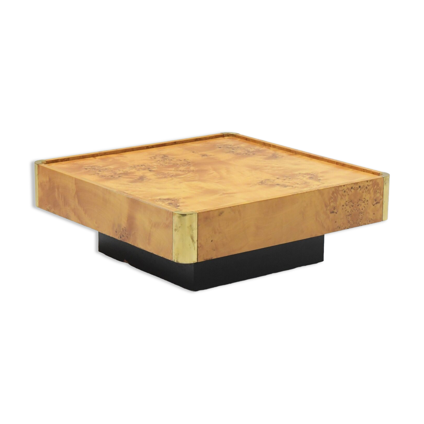 Coffee table & cigar box in burlwood & golden messing box, Italy