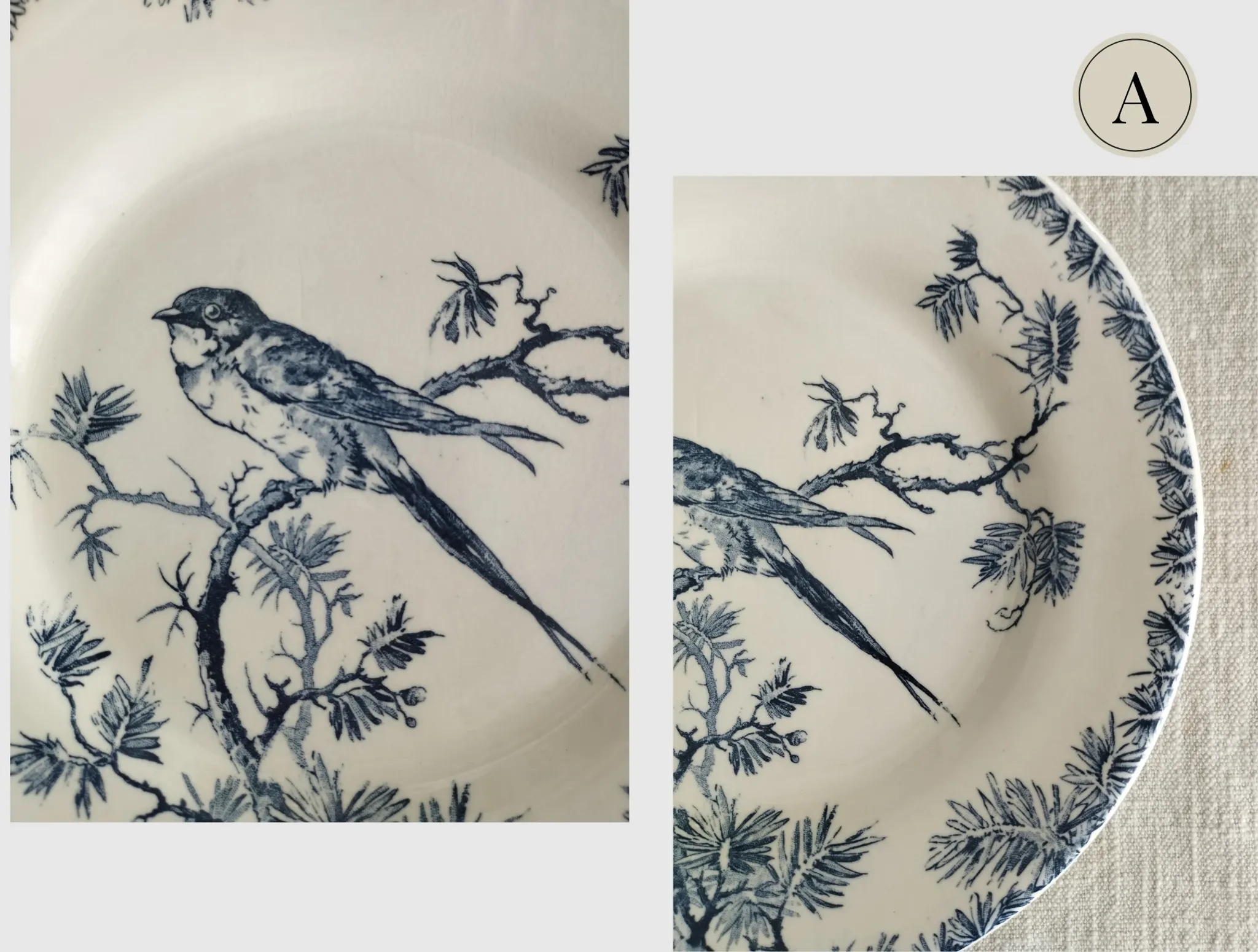 Gien "Provençal" - Set of 3 flat plates Ø 23 cm swallows
