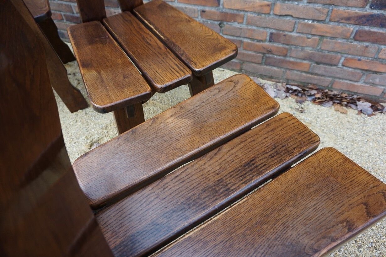 Dutch brutalist solid oak dining chairs, 1970s, set of 4