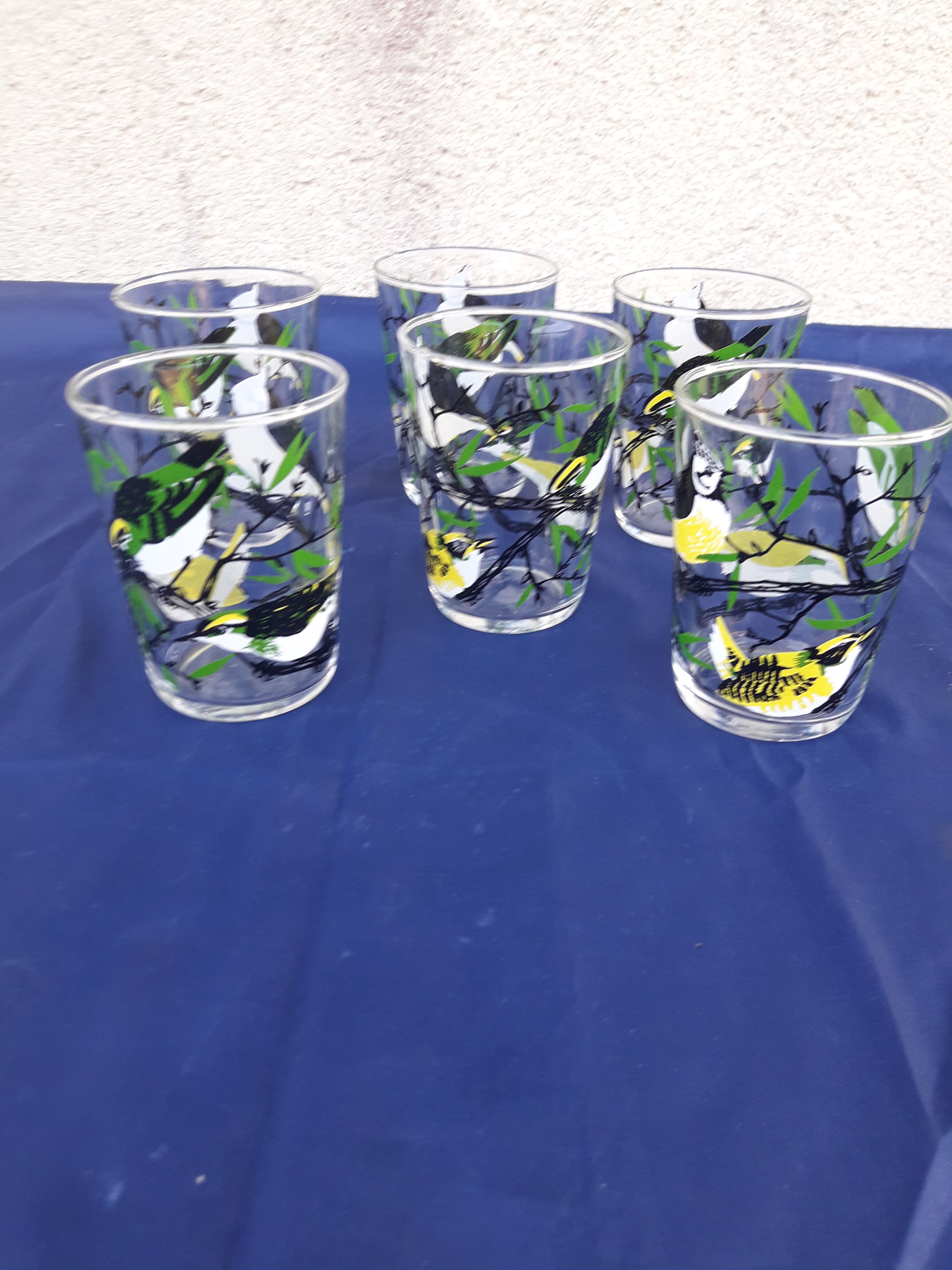 6 glasses old bird motif H 8 cm