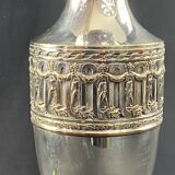 Large Louis XVI style silver metal lamp base on green marble base