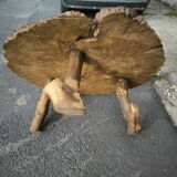 Brutalist coffee table in solid elm burl 108 cm diameter